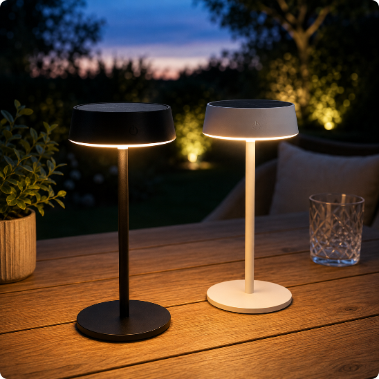 Lampe de table solaire Soléa disponibles en noir ou blanc