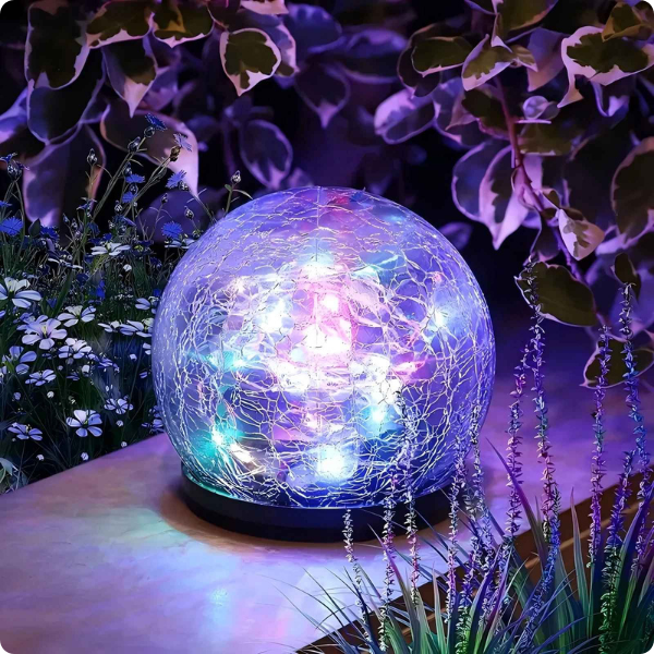 Lampe exterieur solaire Craquelée multicolore vue de près