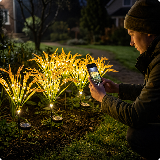 Lampe pour jardin solaire Epi de blé photographiée