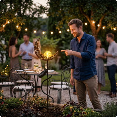 Lampe solaire extérieur Moon lune décorant un massif