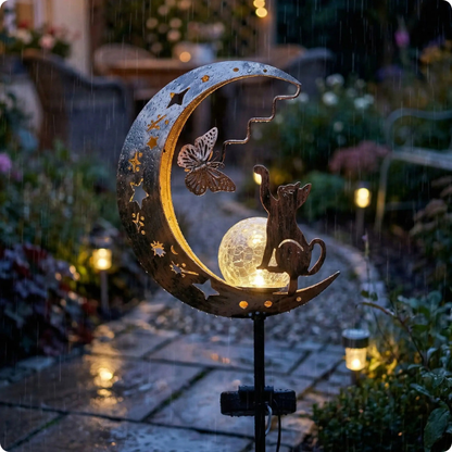 Lampe solaire extérieur Moon chat sous la pluie