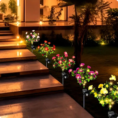 lampe solaire jardin Azalée bordant un escalier