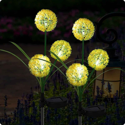 Lampe solaire Pissenlit blanc chaud vue de près