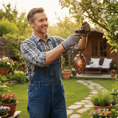 Lanterne extérieur Marrakech suspendue à une branche par un homme