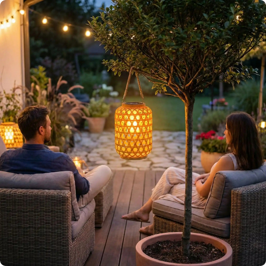 Lanterne exterieur solaire Epsilon éclairant une terrasse