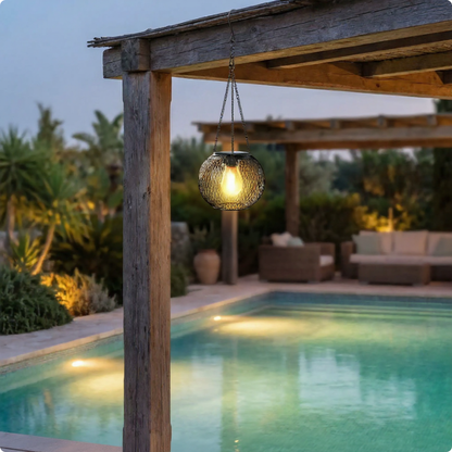 lanterne solaire Adara suspendue à une pergola
