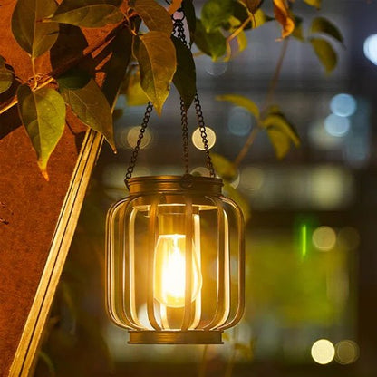 Lanterne solaire extérieur éclairée suspendue à une branche