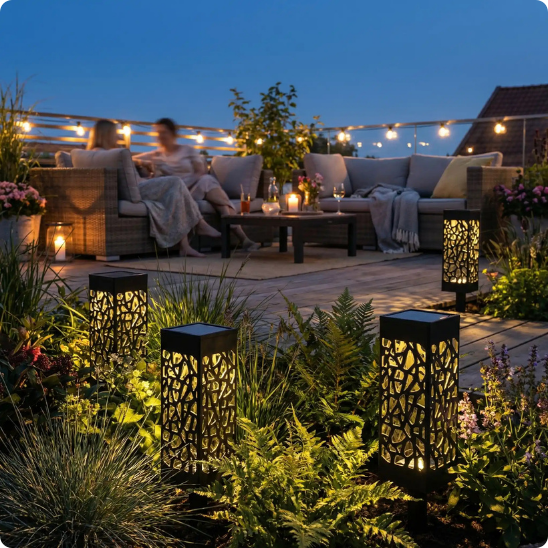 lampe solaire extérieur Décor éclairant une terrasse