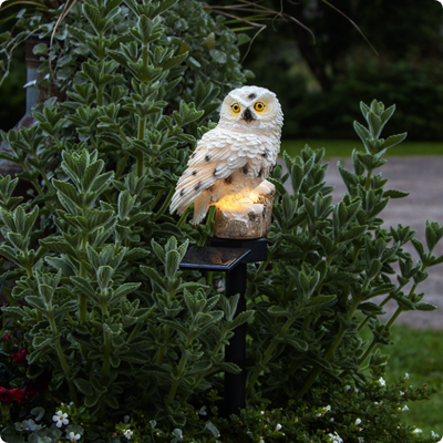 luminaire exterieur solaire Hibou décorant un buisson
