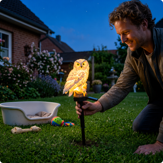 luminaire exterieur solaire Hibou éclairé facile à planter dans le sol