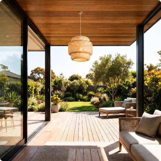 lustre extérieur Lumaïa décorant une pergola