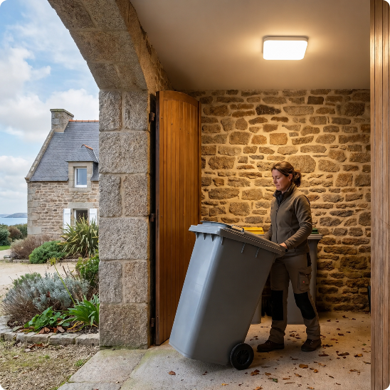 plafonnier extérieur Luméo carré blanc chaud éclairant un local technique