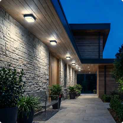 Plafonnier exterieur PureLight 12wblanc froid éclairant un accès à une maison