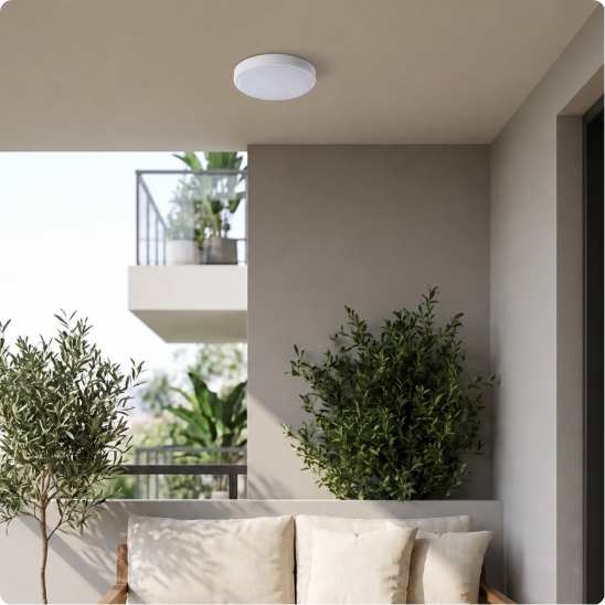 plafonneir pour exterieur Circle installé sur un balcon