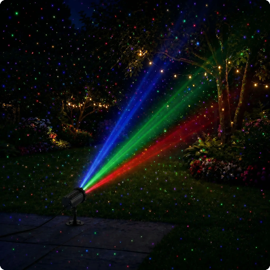 Projecteur Noel Lucioles illuminant un jardin