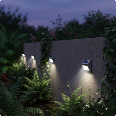 Projecteur solaire extérieur Syrma éclairant des plantes