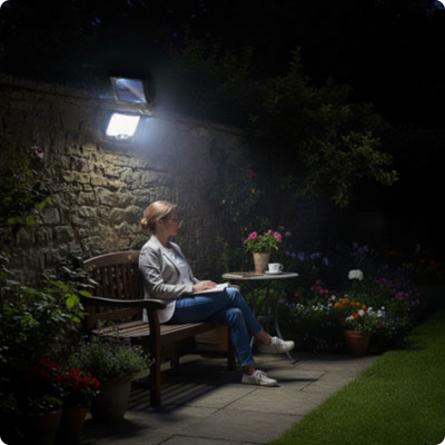 Projecteur solaire Led ProjectLed Solaire éclairant une femme