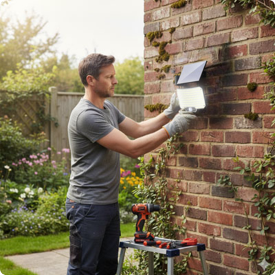 Projecteur solaire Led ProjectLed Solaire installé par un homme