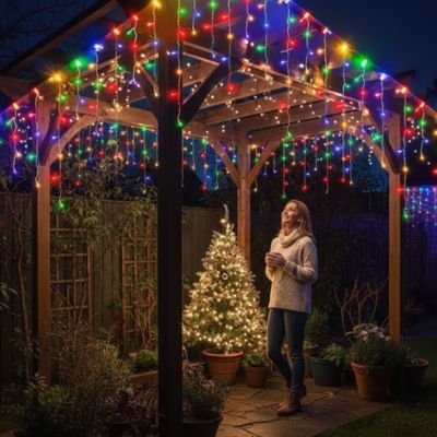 Rideau lumineux Noel Cascade multicolore sous abri