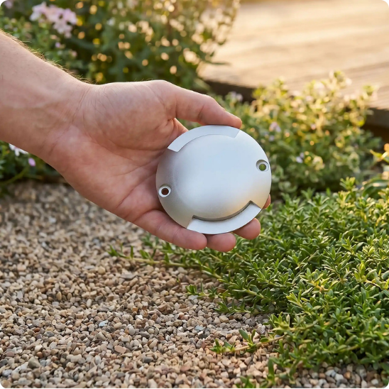 Spot à led extérieur Véga argent 2 côtés vu de près 