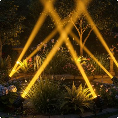 spot exterieur Vénus jaune éclairant un jardin