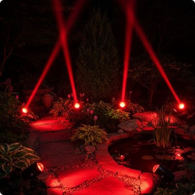 spot exterieur Vénus rouge éclairant des plantes