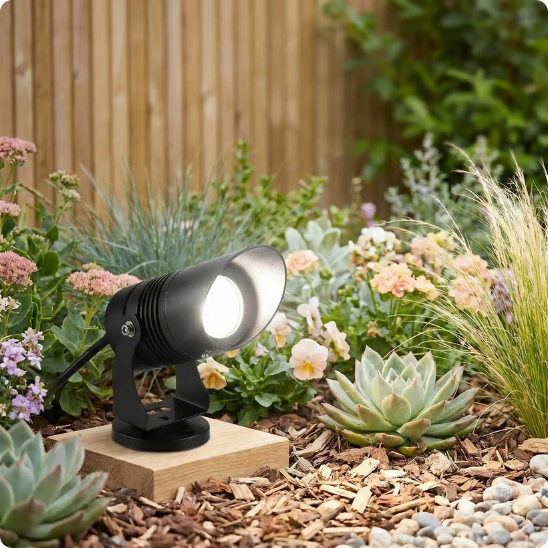 spot led exterieur jupiter 24V blanc neutre avec embase éclairant des plantes