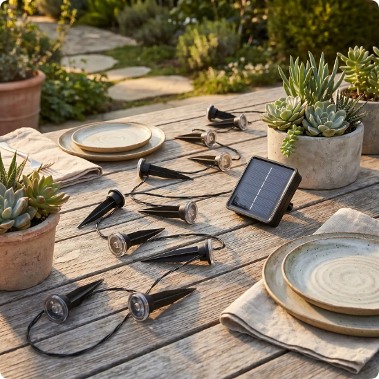 Spots solaires exterieurs Myriade vus de près