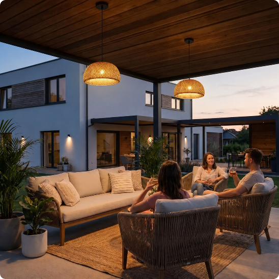 suspension exterieur Natura Glow éclairant une pergola