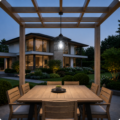 Suspension exterieure SolarPull éclairant une pergola